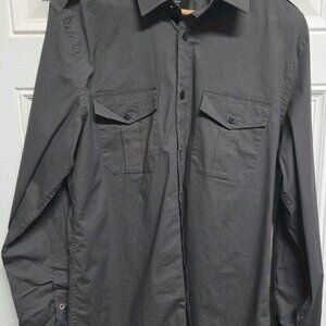 Express Mens Shirt Sz M 15-15 1/2 Gray Modern Fit Top Button Long Sleeve